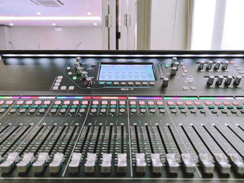 An Audio Mixer Control Panel in Close-up Shot