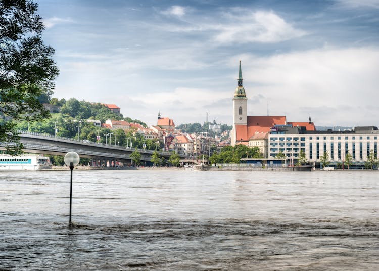 High Water Level On The Danube River In Bratislava, Slovakia