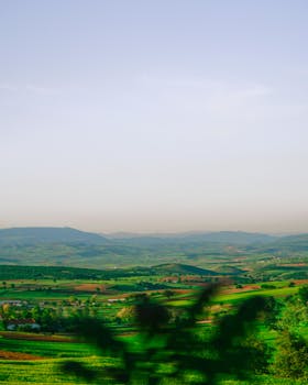 Stunning aerial view of lush green plains and hills in Bursa, Turkey.