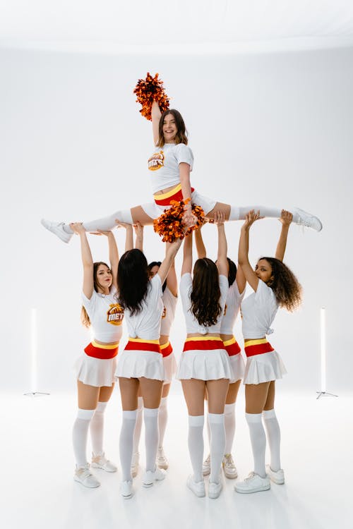 Free Cheerleaders in the Studio Stock Photo