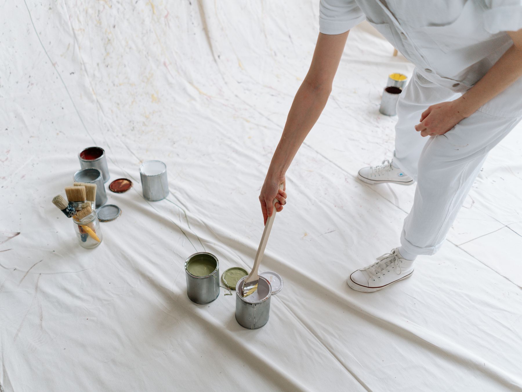 Kitchen Spraying in Hamsey Green — a decorator at work mid-project