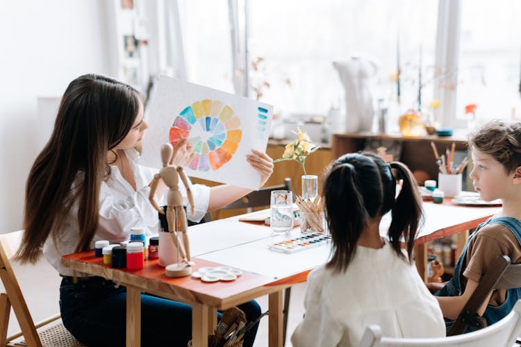 Teacher And Students Sitting At The Table