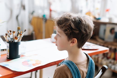 A Boy Sitting at the Table