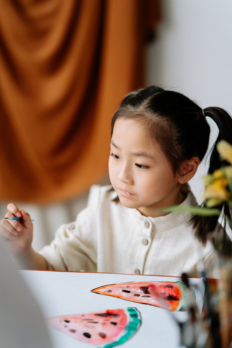 Little Girl Painting Watermelons 