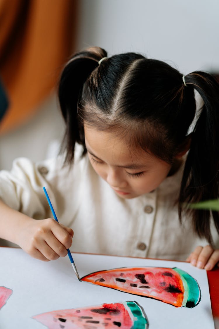 Little Girl Painting Watermelons 