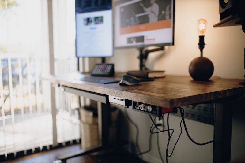 standing desk with integrated USB charging ports