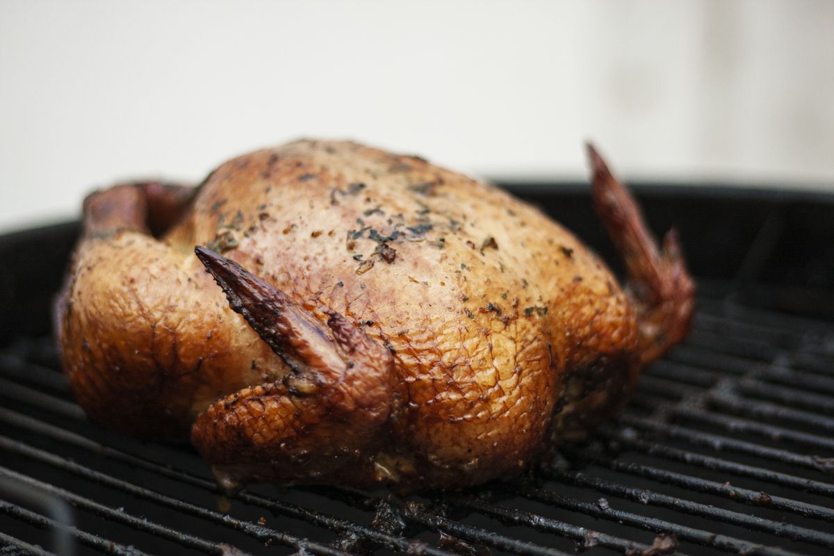 Grilled whole bird with crispy seasoned skin