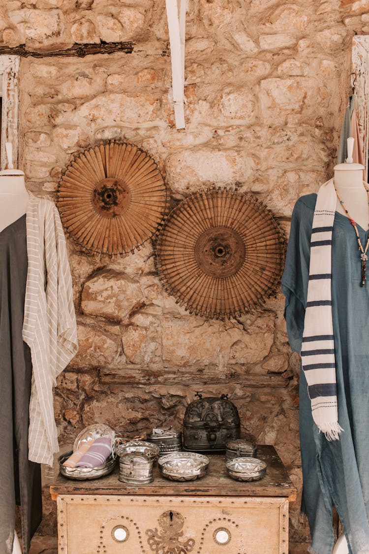 Clothes And Souvenirs On Display In A Shop