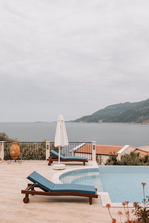 Free View Of The Sea From Poolside Stock Photo