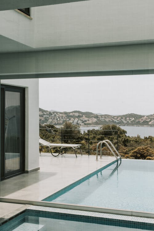 Free Swimming Pool With View Of The Mountain Stock Photo