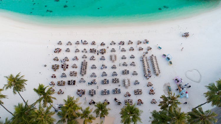 Cafe Tables On Sandy Beach