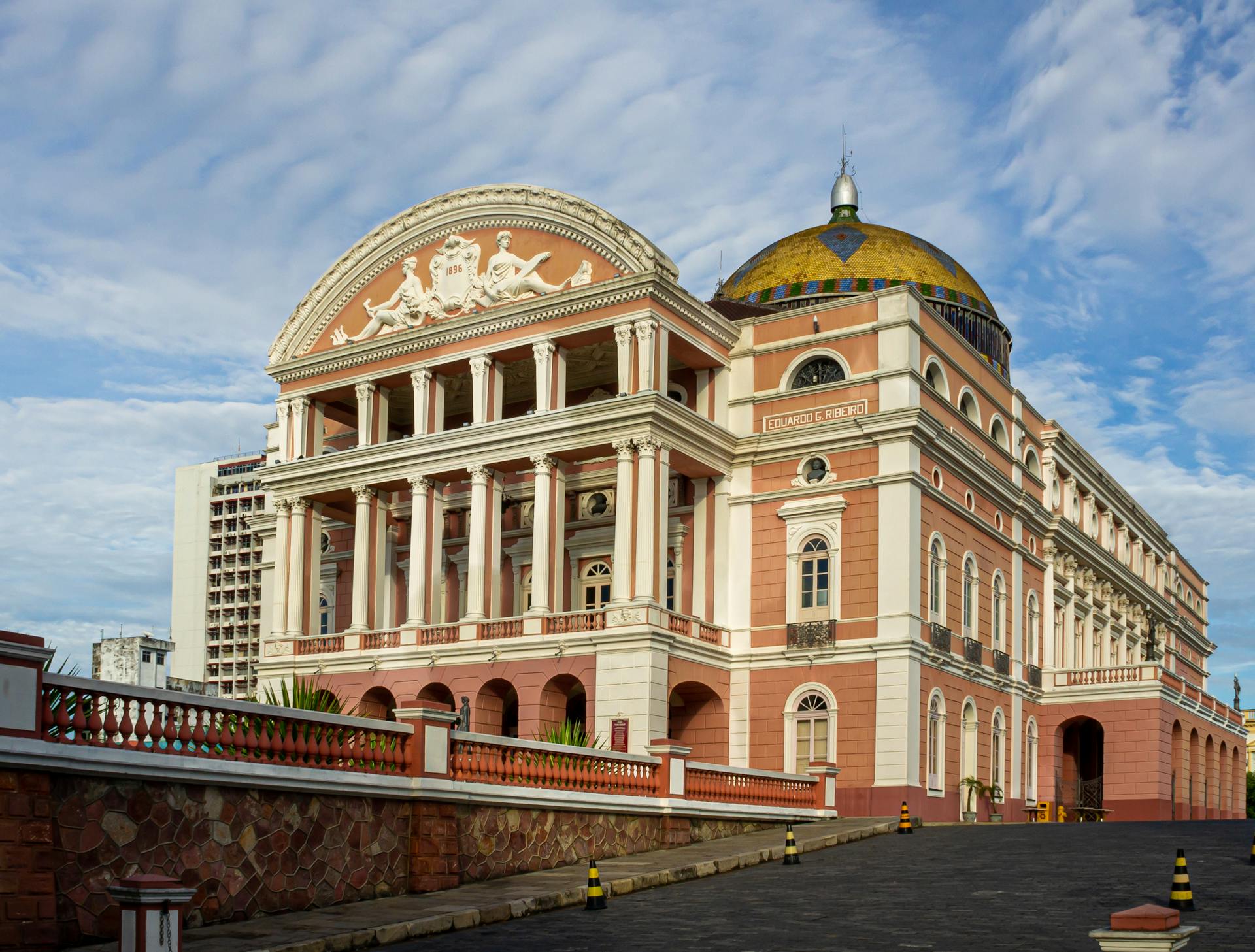 Stunning exterior view of the iconic Amazon Theatre in Manaus, showcasing its historic architecture.