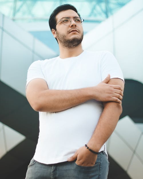 Portrait of a Young Man Wearing a White T-shirt