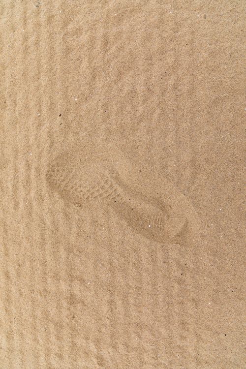 Free Detailed footprint in rippled sand at the beach, capturing solitude and outdoor exploration. Stock Photo