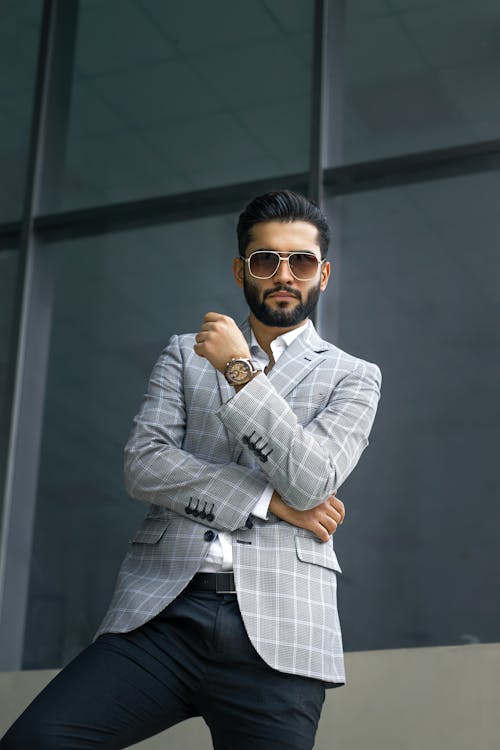 Man in Checkered Suit wearing Sunglasses