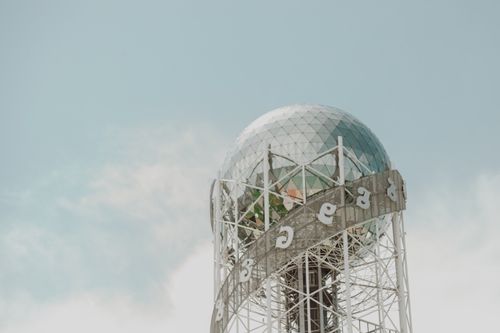 Free Low angle shot of the Alphabetic Tower in Batumi, showcasing its unique architecture against a clear sky. Stock Photo