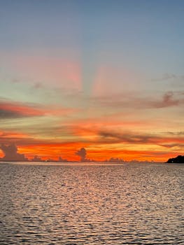Breathtaking sunset over the ocean with vibrant colors and serene water reflections.