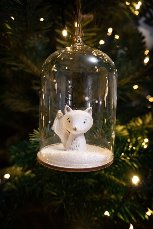 Free An Arctic Fox in a Glass Christmas Bauble  Stock Photo