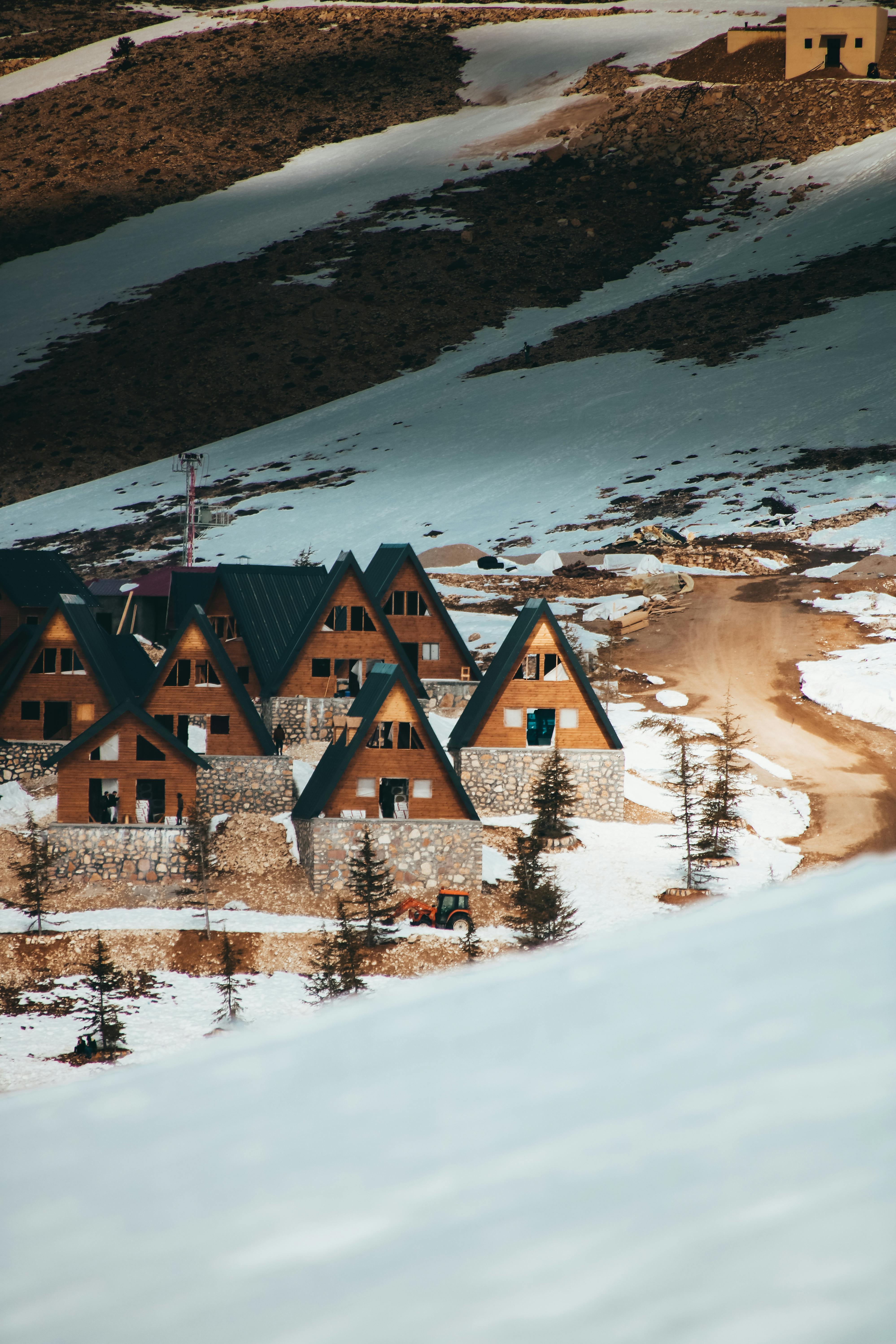 cabin cottages on snow covered ground photo