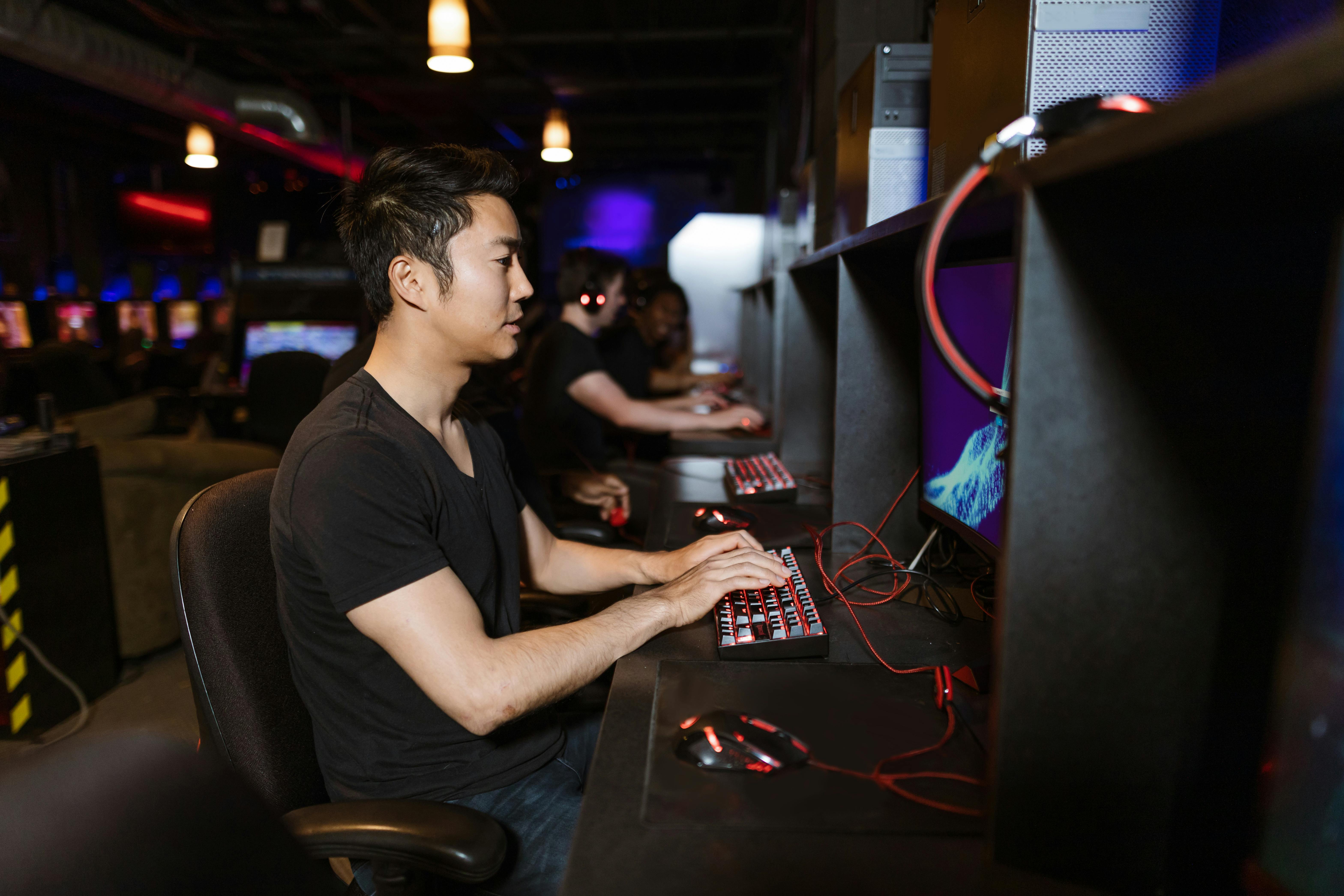 man playing computer game