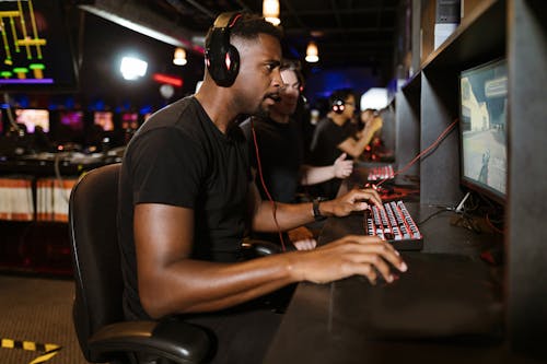 Free Men Playing Computer Games Stock Photo