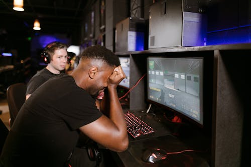 A Man Disappointed while Playing Computer Game