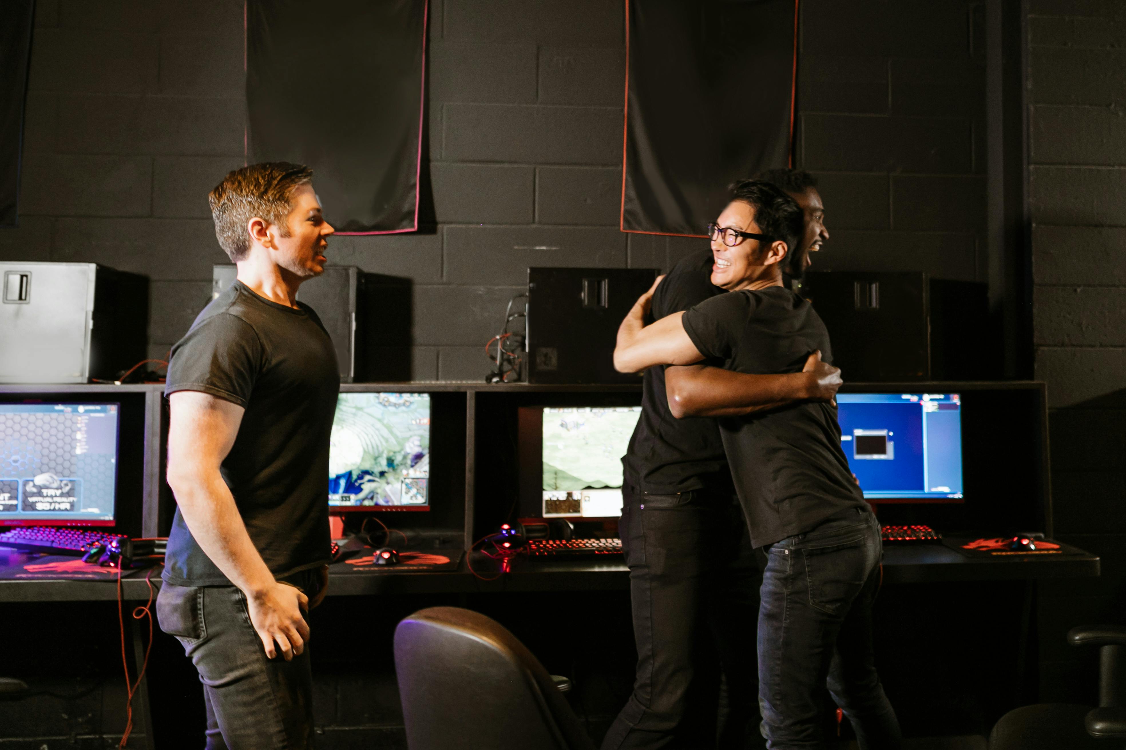 Men Relax By Playing Competitive Video Games As Friends In A Local Internet  Bar That Specializes In Online Gaming Stock Photo, Picture and Royalty Free  Image. Image 81203430.