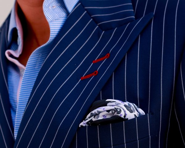 Blue suit jacket close up