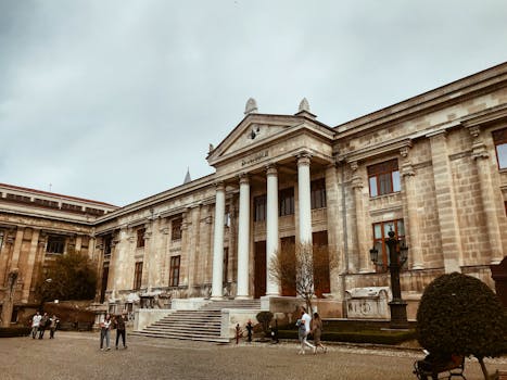 Discover the grand facade of the Istanbul Archaeological Museum, a key landmark and cultural treasure.