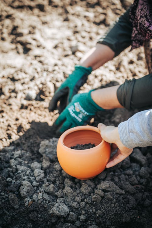 Putting Garden Soil in a Clay Pot