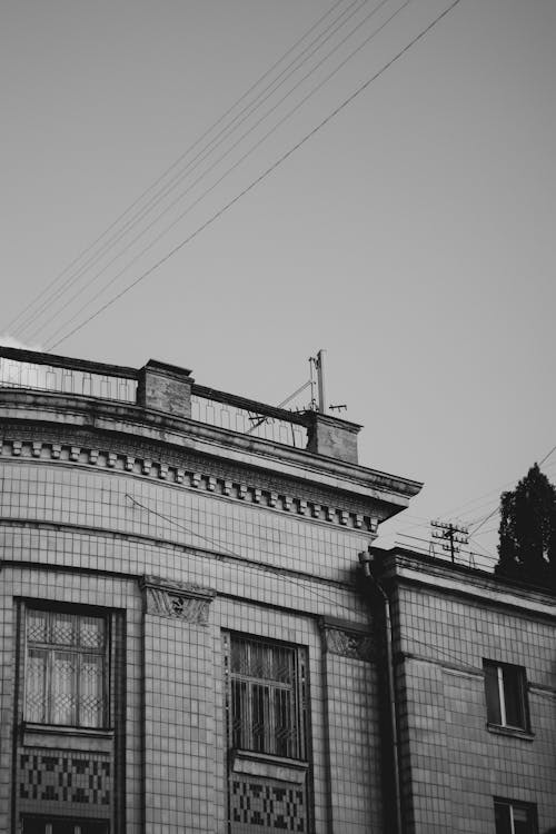 Grayscale Photo of a Concrete Building