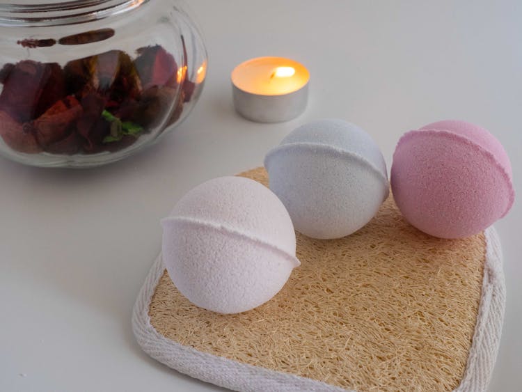 Bath Bombs And Candle In A Bathroom 