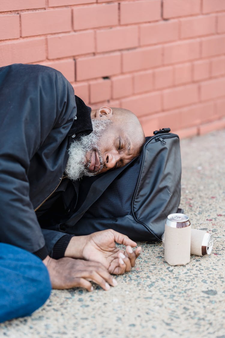 Drunk Elderly Man Lying Down The Street