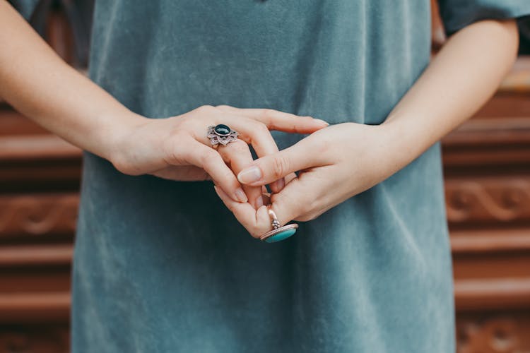 Woman Wearing Blue Gemstone Ring