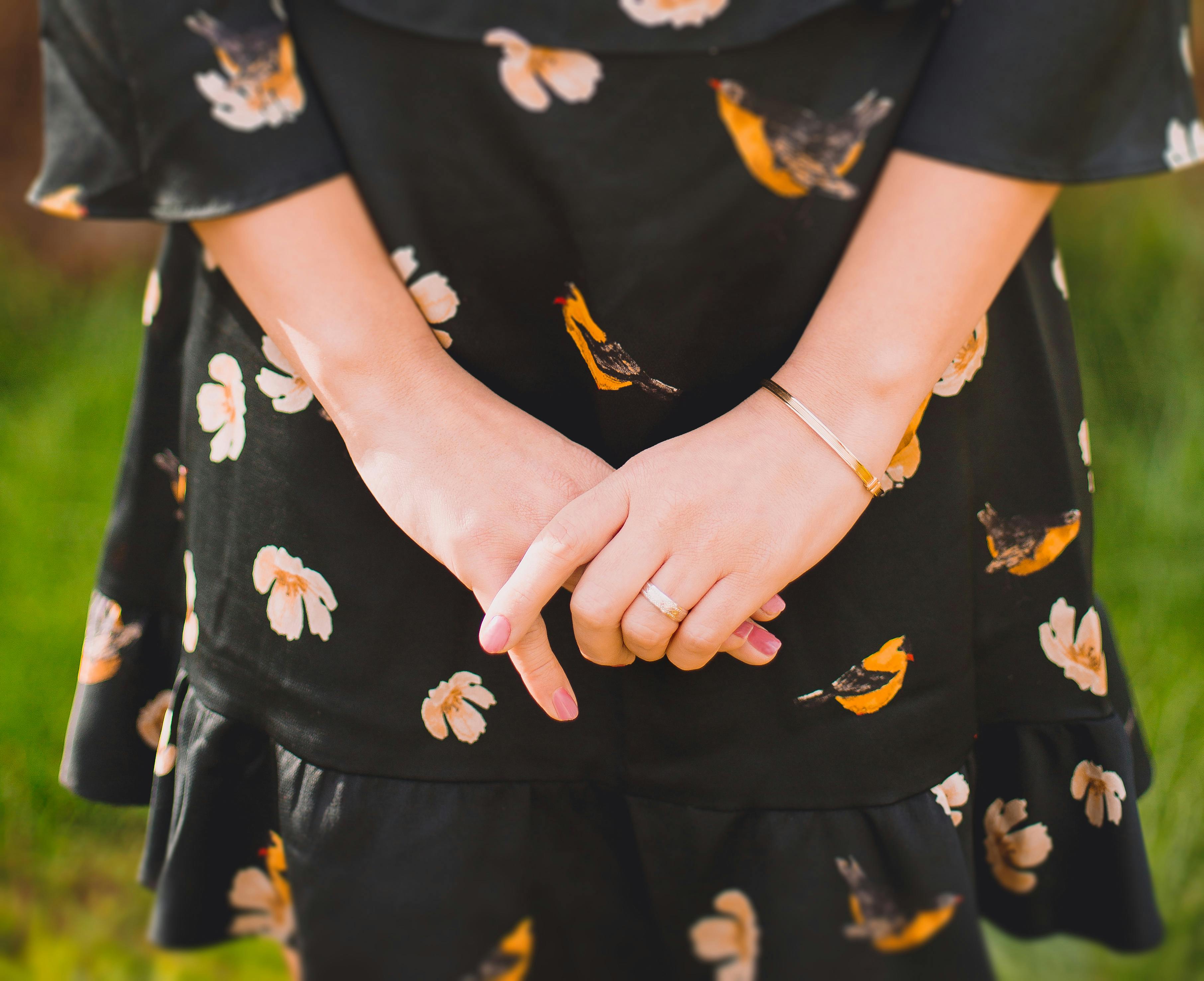 Black dress sales with orange flowers