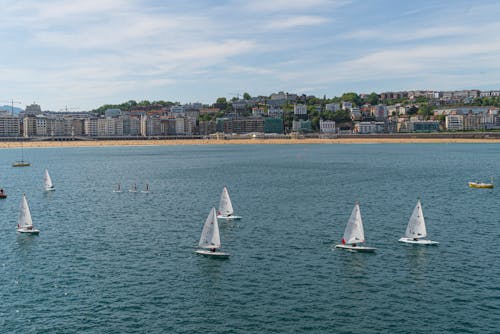 
An Aerial Shot of Sailboats in the Ocean