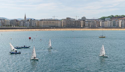 An Aerial Shot of Sailboats in the Ocean