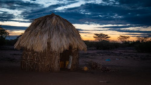 Free stock photo of african sunset, hut, turkana