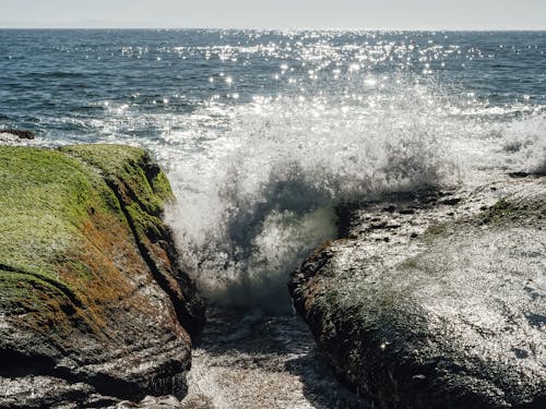 Ocean Waves Crashing on Rock Formations