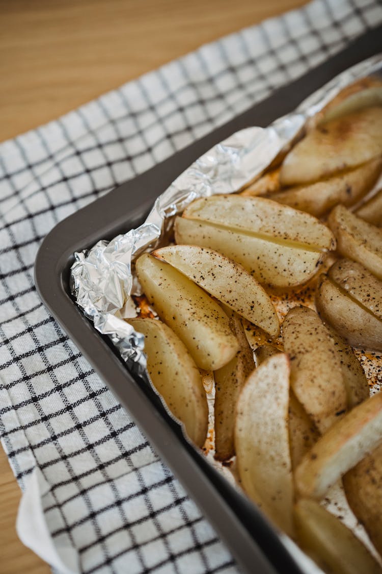 Roasted Potato Wedges On The Tray 