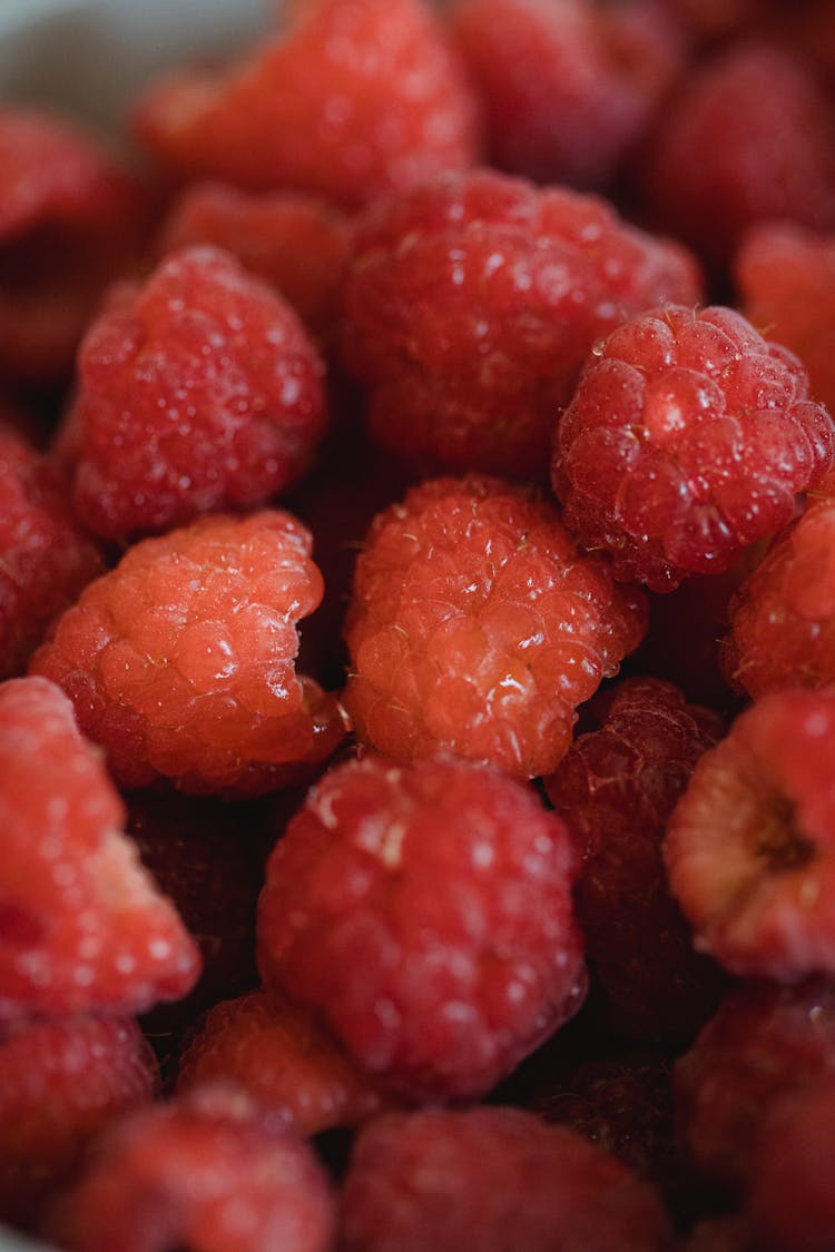 Close Up Of Red Raspberries