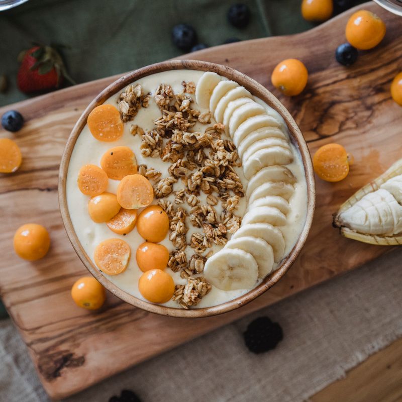 Thick Strawberry Banana Yogurt Smoothie Bowl with Granola