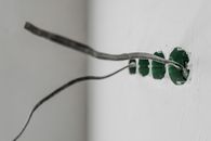 Unfinished electrical outlet installation with exposed wires on a white wall.