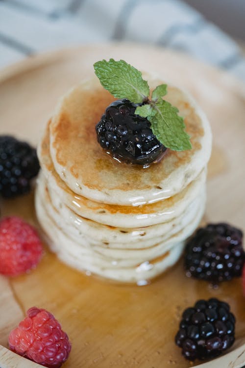 Fluffy Pancakes Topped with Blackberr