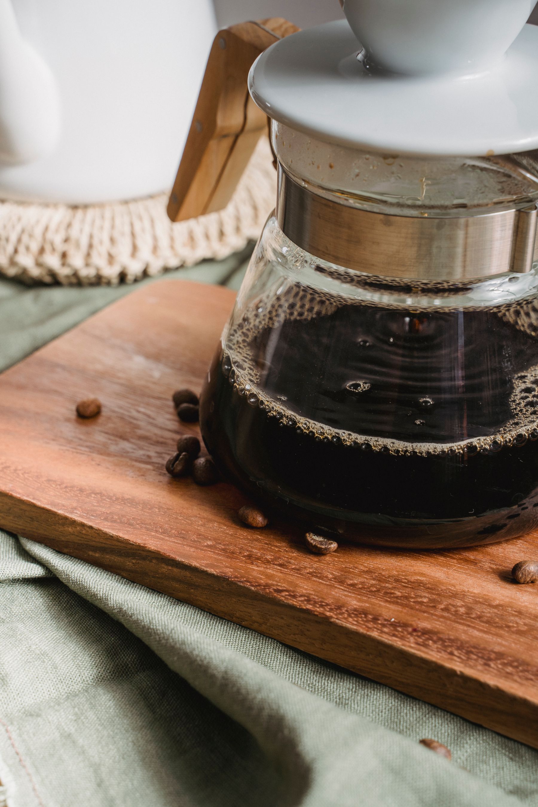 Coffee served in a glass vessel