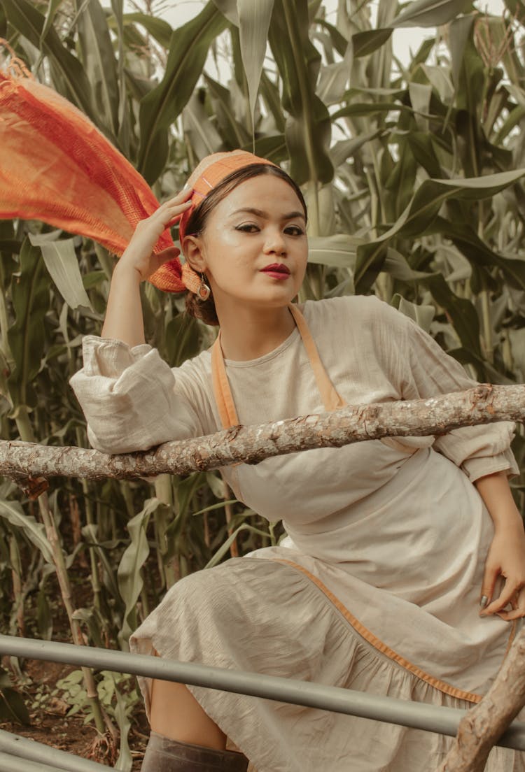 Farmer Woman In Corn Field