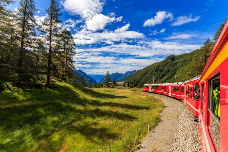 Train In Green Mountains Landscape