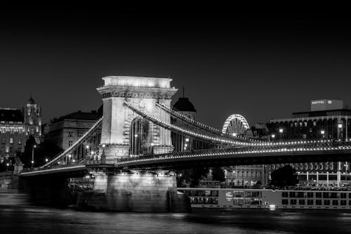 Szechenyi Chain Bridge in Grayscale Photography