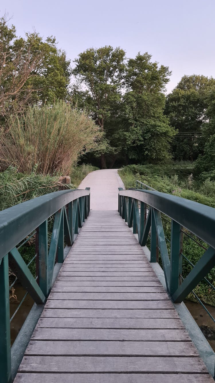 Symmetrical View Of A Bridge And Unpaved Road 