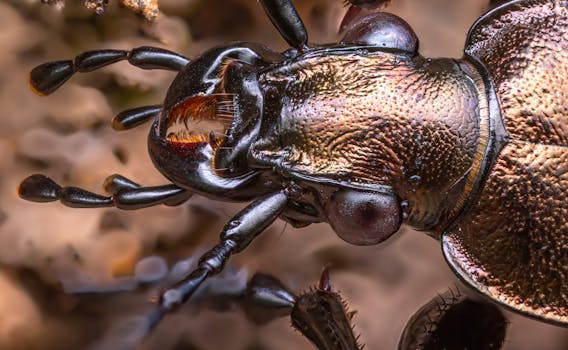 Close-up of a stag beetle showcasing intricate textures and colors.